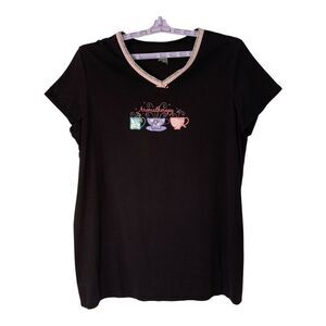 Secret Treasures Nightgown Size 2 X Black Aromatherapy Short Sleeve Cotton PJs